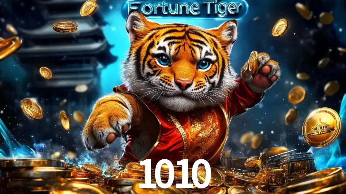 Imagem promocional do jogo de slot Fortune Tiger, com um tigre majestoso em traje tradicional cercado por uma fortuna em moedas de ouro, disponível agora no cassino 1010.