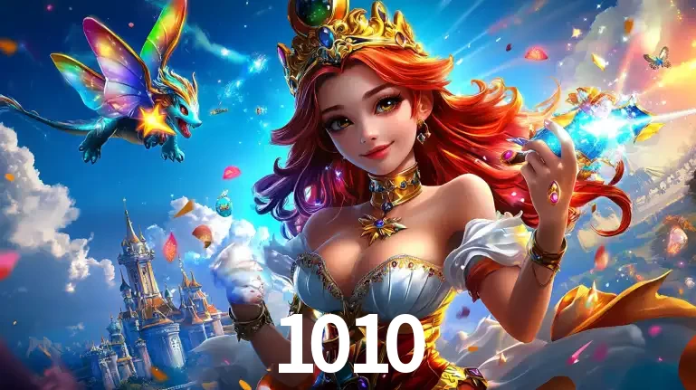 A princesa de um reino de fantasia mágico, com seu pequeno dragão, apresentando um mundo de prêmios encantados nos jogos de caça-níqueis do cassino 1010.